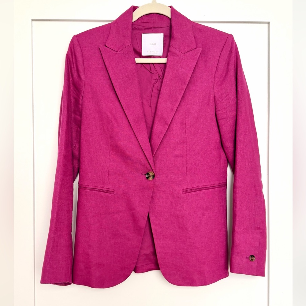 Mango Women’s Linen Vibrant Fuchsia Blazer - Size 4
